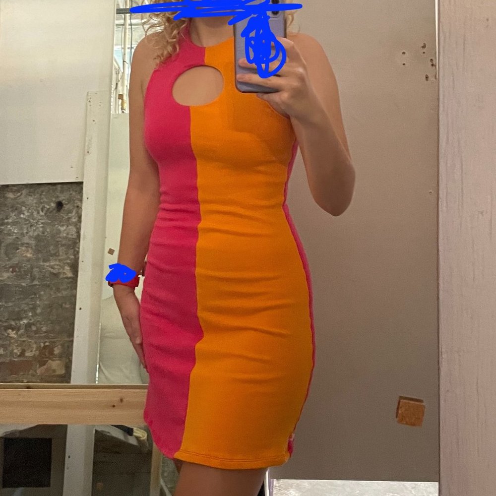 Retro Pink & Orange Dress with Cutouts (space-y feel)